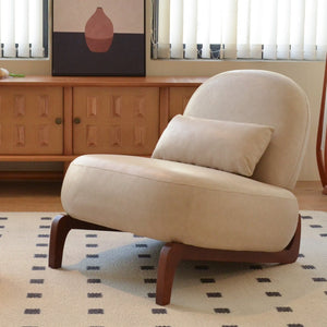 English Elm Cute Faux Leather Armless Accent Chair Solid Wood Legs Cushioned Seat Modern Cream W2105P440975