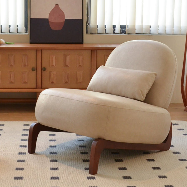 English Elm Cute Faux Leather Armless Accent Chair Solid Wood Legs Cushioned Seat Modern Cream W2105P440975