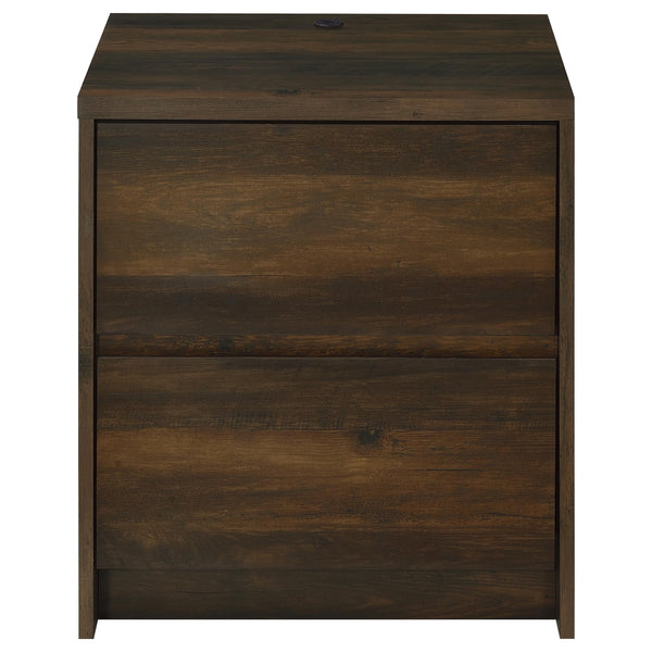 English Elm Geary Dark Pine 2-Drawer Nightstand with LED Lighting, Dual Outlet & USB-A/C Charging Ports for Bedsides B062P375559