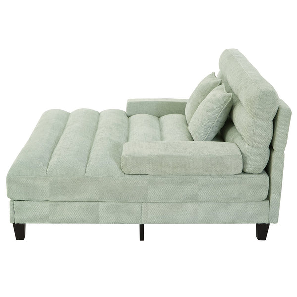 English Elm Modern Chaise Lounge Sofa with Adjustable 6-Position Backrest and App-Controlled RGB LED Lighting, Plush Chenille Upholstery Green N719P330968F