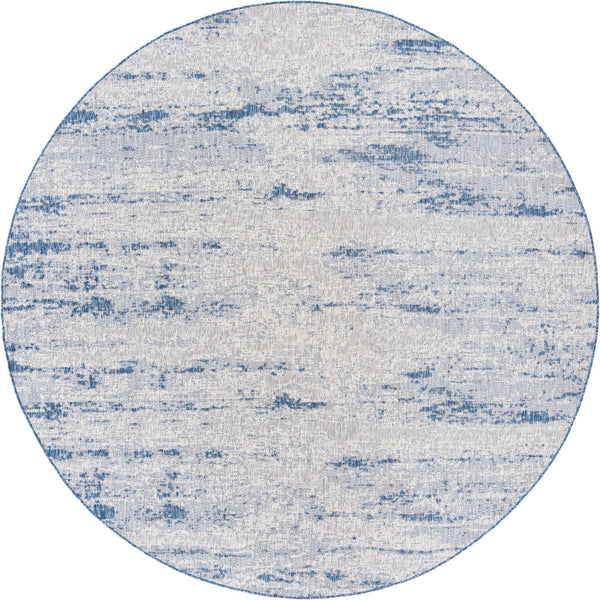 Unique Loom Outdoor Modern Cartago Machine Made Abstract Rug Blue, Ivory/Gray 10' 0" x 10' 0"