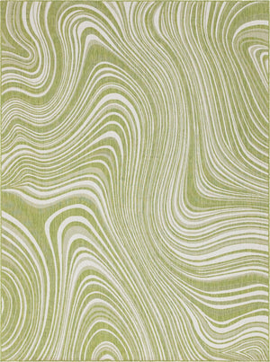 Unique Loom Outdoor Modern Pool Machine Made Abstract Rug Green, Ivory 9' 0" x 12' 0"