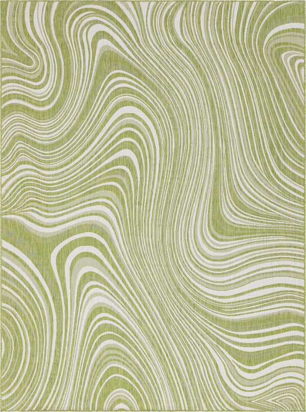 Unique Loom Outdoor Modern Pool Machine Made Abstract Rug Green, Ivory 9' 0" x 12' 0"