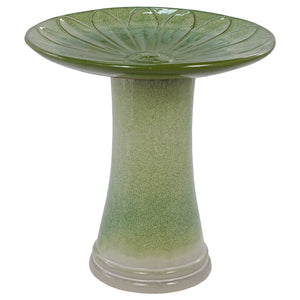 English Elm 17'' Hand-Glazed Ceramic Bird Bath Ombre Green with Floral Motif, Lightweight Durable 20.48"H Pedestal W3273P371882