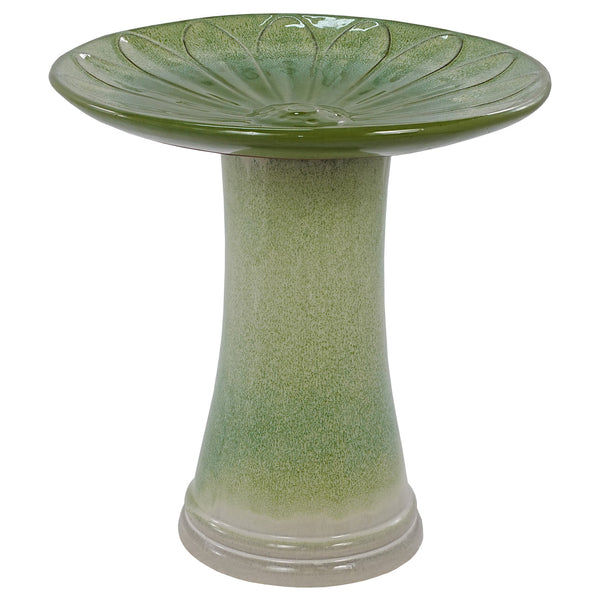 English Elm 17'' Hand-Glazed Ceramic Bird Bath Ombre Green with Floral Motif, Lightweight Durable 20.48"H Pedestal W3273P371882