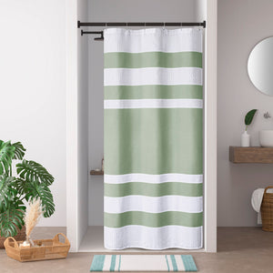 JLA Home Madison Park - Shower Waffle Curtain with 3M Scotchgard — Textured Stripe, Heathered Spa Look, Water-Repellent Finish Sage Green MP70-8566