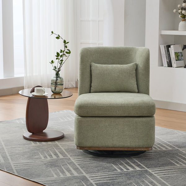 English Elm 25.2 Wide Modern Chenille Cushioned Armless Swivel Accent Chair with Pillow, Metal Base, Pocket Spring Comfort Pale Green W3118P253948