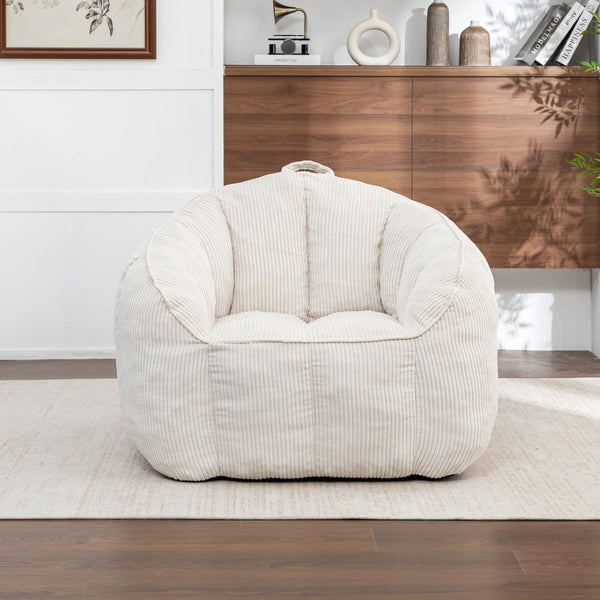 English Elm Giant Corduroy Bean Bag with Armrests Shredded Foam Lounge Chair for Living Room Beige W2200P442622