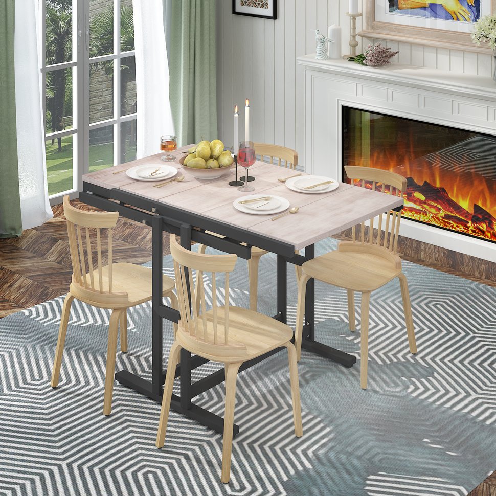 English Elm Vintage Solid Mahogany Convertible Table & Shelf with Metal Frame — Space-Saving Dining to Display W760P178255