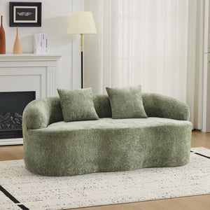 English Elm Green Curved Loveseat Sofa with Round Armrest, Foam & Spring Comfort, 2 Pillows, No Assembly, Compact W3612P348746
