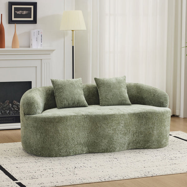 English Elm Green Curved Loveseat Sofa with Round Armrest, Foam & Spring Comfort, 2 Pillows, No Assembly, Compact W3612P348746