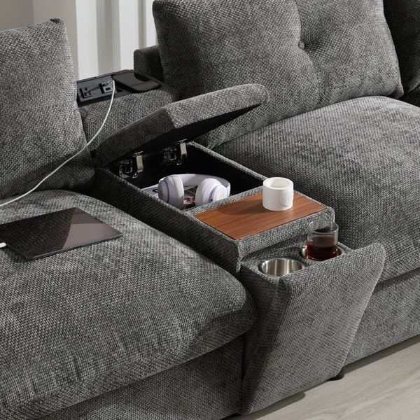 English Elm 142'' Modular Sectional Sofa - 6 Seats, Movable Ottoman, Usb Charging, Chic Chenille Style N723S9777E-GIGA