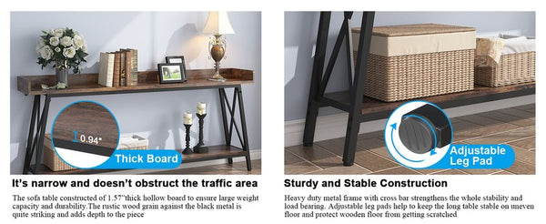 English Elm 70.87 Rustic Industrial Console Table 70.87in Long Sofa Table Behind Couch Narrow Hallway Bar Table W636P168048