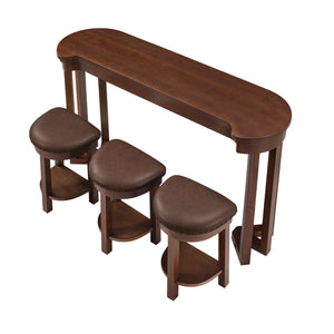 English Elm 4 Piece Bar Table Set with 3 Padded PU Stools, Solid Pine Legs, Oak Veneer Top, Rustic Rivet Accents Cherry W1202P289363