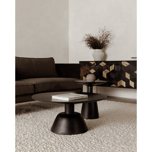 English Elm Nels Solid Mango Wood Round Coffee Table Sculpted Pedestal Base Organic Modern Living Room B2769P498417
