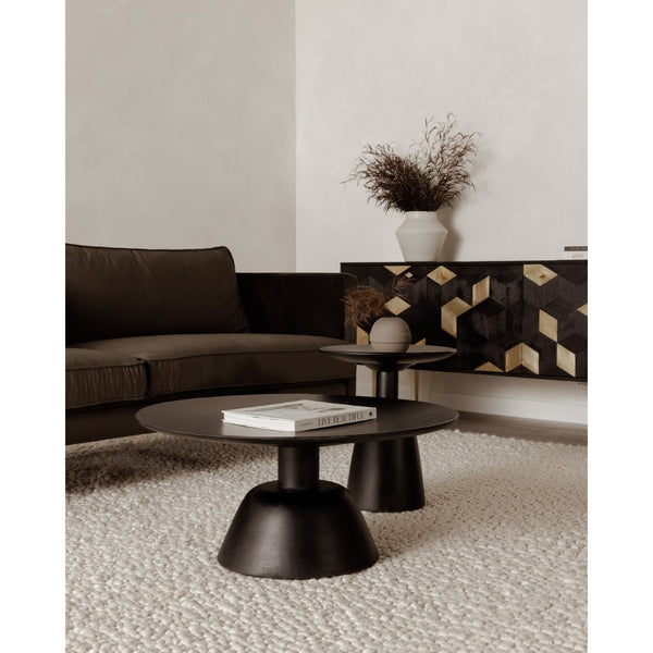 English Elm Nels Solid Mango Wood Round Coffee Table Sculpted Pedestal Base Organic Modern Living Room B2769P498417