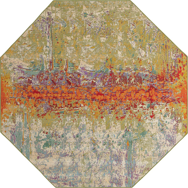 Unique Loom Outdoor Modern Crumpled Machine Made Abstract Rug Multi, Gold/Green/Navy Blue/Orange/Red/Beige/Blue/Brown/Cream 7' 11" x 8' 0"