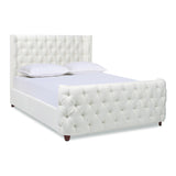 English Elm Geneva Curved Wing Upholstered Platform Bed Frame, Queen, Antique White Polyester