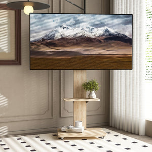 English Elm Tv Floor Stand Rolling Cart with Lockable Wheels Height Adjustable Iron Mdf Mount Natural W241P246879