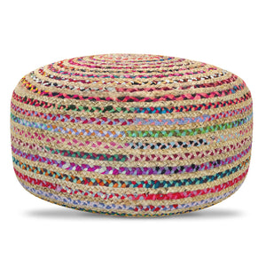 English Elm Margo Large Round Pouf Multicolor Jute Handcrafted Boho Ottoman 32" Plush Polystyrene Seat Accent B136P284187