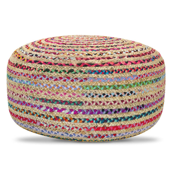 English Elm Margo Large Round Pouf Multicolor Jute Handcrafted Boho Ottoman 32" Plush Polystyrene Seat Accent B136P284187