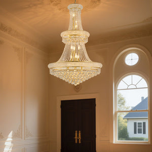 English Elm 32-Inch Crystal Chandelier 21-Light K9 Luxury Ceiling Fixture for Dining Room Bedroom Modern Empire Gold W2869S00027