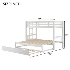 English Elm Twin over Pull-out Bunk Bed with Trundle and Wheels, Space-Saving Pine/MDF Frame Sleeps Four Crowd-Friendly Design White GX000301AAK