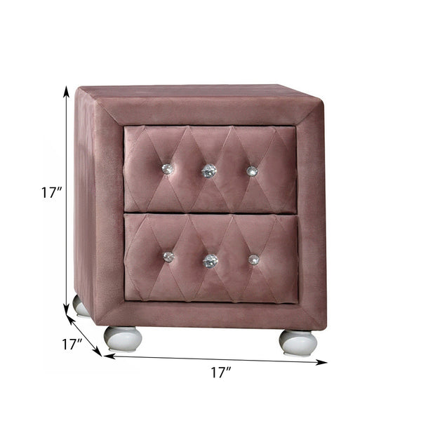 English Elm Pink 2-Drawer Nightstand with Crystal Pulls, Padded Legs & Smooth Metal Glides for Elegant Storage Amenities B062P209014