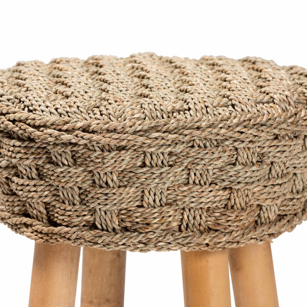 English Elm Modern Woven Seagrass Acacia Wood Stool Bohemian Accent for Living Spaces B2750P467716