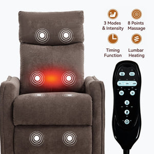 English Elm Heat Massage Rocker Swivel Recliner Fabric Chair with Lumbar Therapy for Living Room Brown W1803P362305