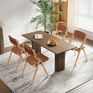 English Elm Wood Folding Dining Chairs with Rattan Woven Seat and Webbing Back Set of 2 Brown,Natural T3623P431376