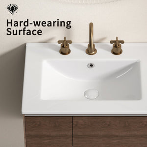 English Elm 24 Inch Ceramic Vanity Sink Top Oval Basin Glossy White Three Hole Contemporary Bath W3402P444510