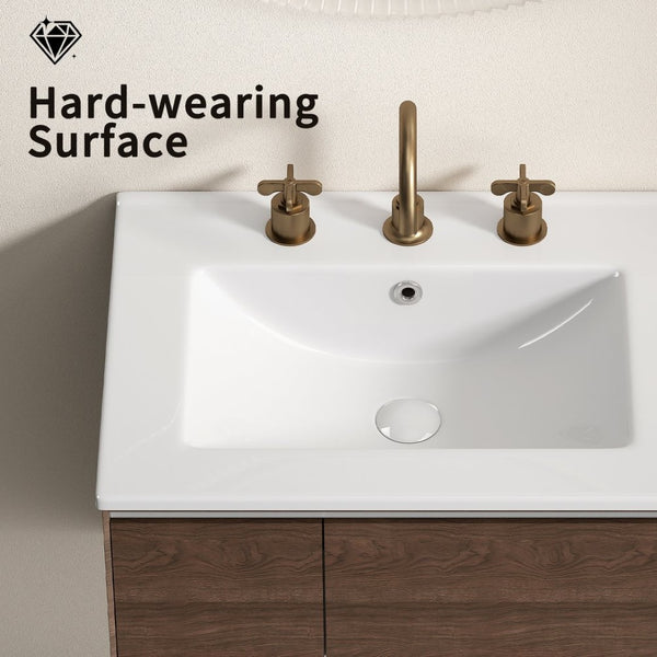 English Elm 24 Inch Ceramic Vanity Sink Top Oval Basin Glossy White Three Hole Contemporary Bath W3402P444510