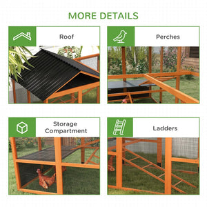 English Elm Wooden Backyard Chicken Run for Large Flocks with Dual Ladders and Rooftop Storage T3971S00066
