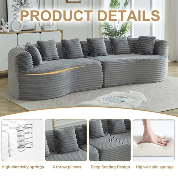 English Elm Curved Chenille Sectional Sofa Deep Seat Cloud Cushions Four Seater Modern Living Room Grey W3505P456571