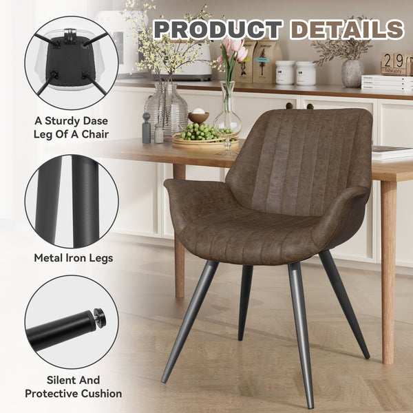 English Elm Dining Chairs Set Of 2 - Mid-Century Modern Faux Leather Upholstered Side Chairs For Stylish Comfort T3950P396563