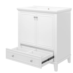English Elm 30" Bathroom Vanity with Sink — Modern Freestanding 30" Cabinet with Ceramic Top, Drawer, Doors, Shelf White N725P221263K