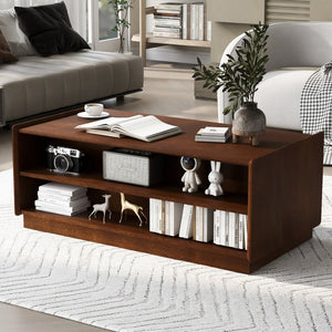 English Elm U-Can Stylish Rectangle Coffee Table With 4 Drawers & 2 Shelves, Elegant Fluted Design For Living Room N724P286421D-GIGA