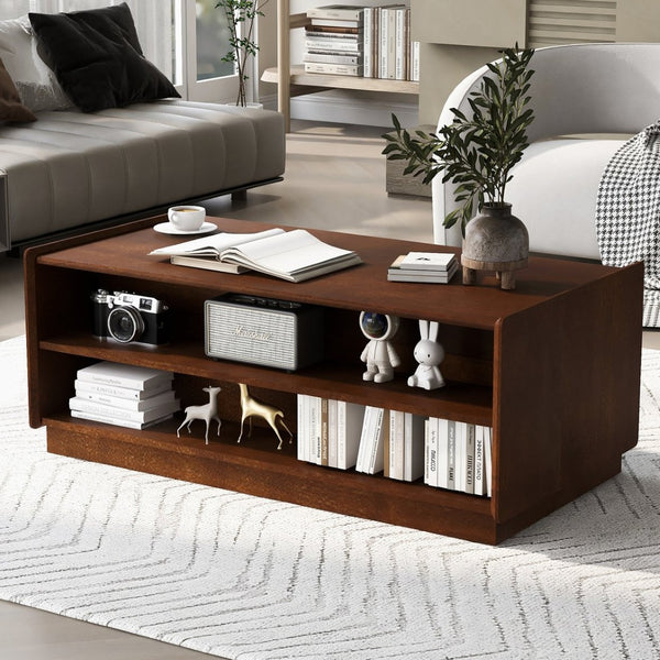 English Elm U-Can Stylish Rectangle Coffee Table With 4 Drawers & 2 Shelves, Elegant Fluted Design For Living Room N724P286421D-GIGA