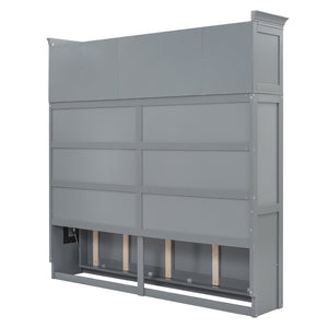 English Elm Queen Murphy Wall Bed with Top Cabinet Storage for Small Space Living Gray LP006665AAE-1