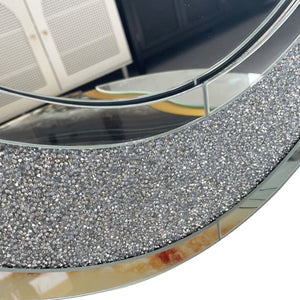 English Elm Oval Frameless Wall Mirror with Crushed Crystal Inlay Glam Silver Accent Decor W3836P427781
