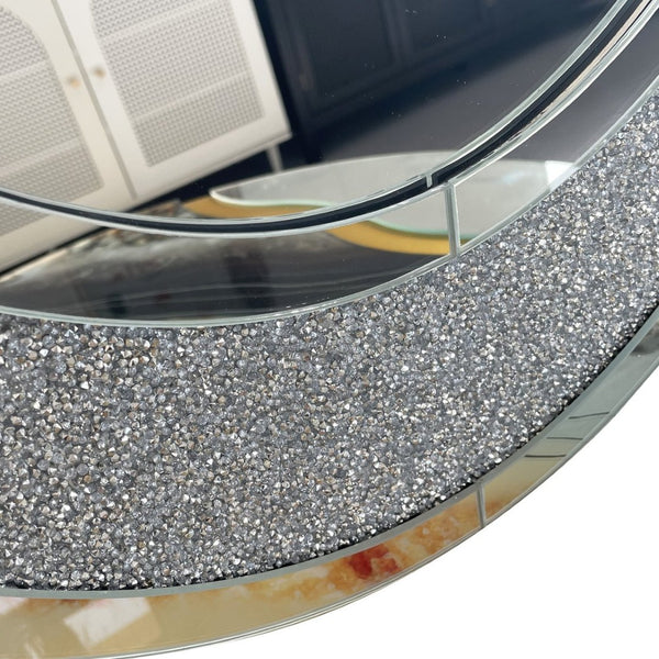 English Elm Oval Frameless Wall Mirror with Crushed Crystal Inlay Glam Silver Accent Decor W3836P427781