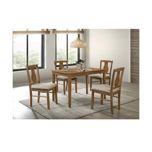 English Elm 5 Piece Antique Natural Oak Wood Dining Set with Cushioned Chairs, Compact Solid Wood Table Brown B011P379420