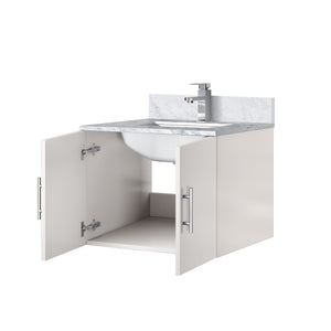 English Elm Glossy White Bath Vanity With Carrara Marble Countertop & Faucet Set - Modern, Compact Design For Elegance B2731P258568