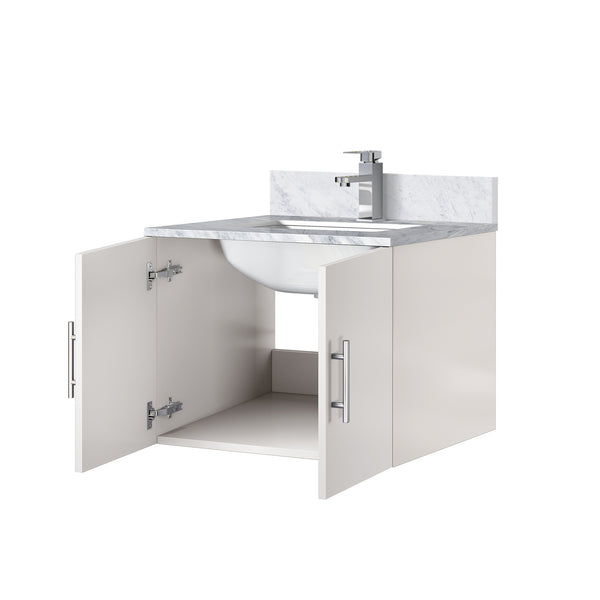English Elm Glossy White Bath Vanity With Carrara Marble Countertop & Faucet Set - Modern, Compact Design For Elegance B2731P258568