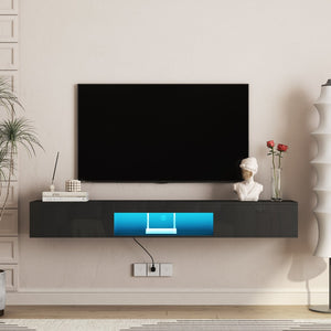 English Elm Floating Wall Mounted Tv Stand with Led Backlit Gloss Cabinet for Living Room W1321P300549