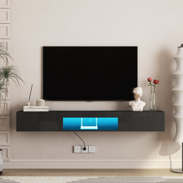 English Elm Floating Wall Mounted Tv Stand with Led Backlit Gloss Cabinet for Living Room W1321P300549