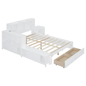 English Elm Full Size Wooden Platform Bed With Desk, Storage Drawers, Usb Ports, Nightstand & Modern Design N820S00029K