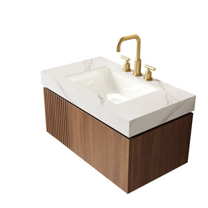 English Elm 36" Muri Sintered Stone Vanity Top Undermount Ceramic Basin Carrara Marble Look W2615P445750