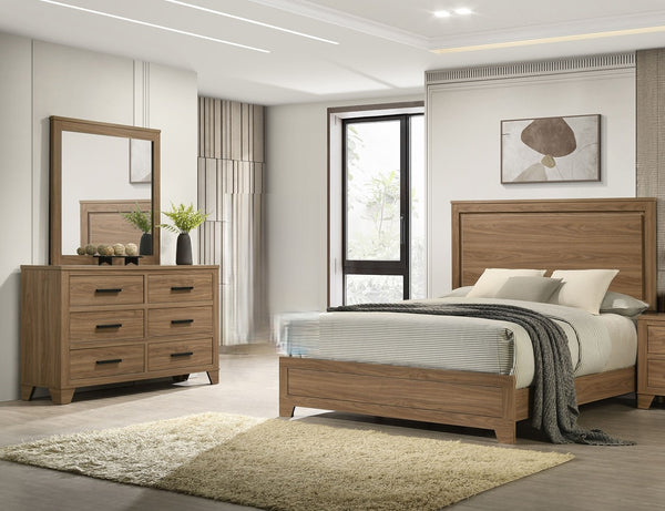 English Elm Walnut Finish 3 Piece Full Bedroom Set with Panel Bed Dresser and Mirror Transitional Wood B2741S00904
